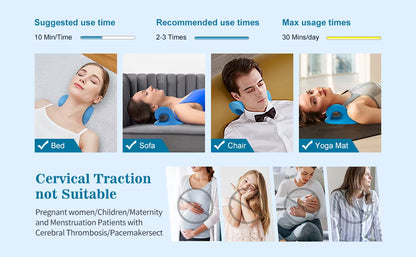 Cervical spine Massage pillow U shaped pillow Gravity shiatsu Cervical Massage pillow Neck and Shoulder Massage Blue Black